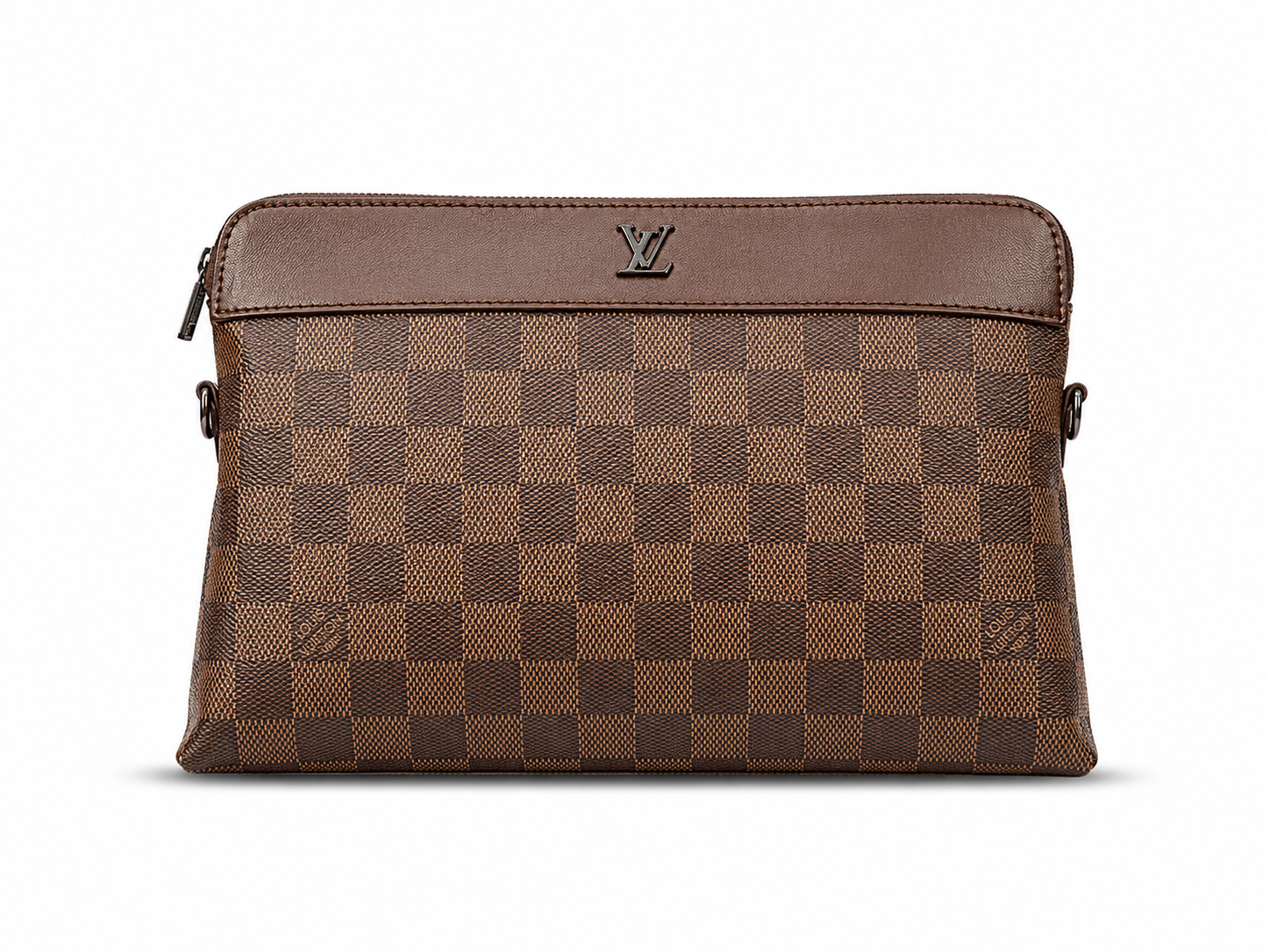Premium Brown Checkered Leather Clutch Bag