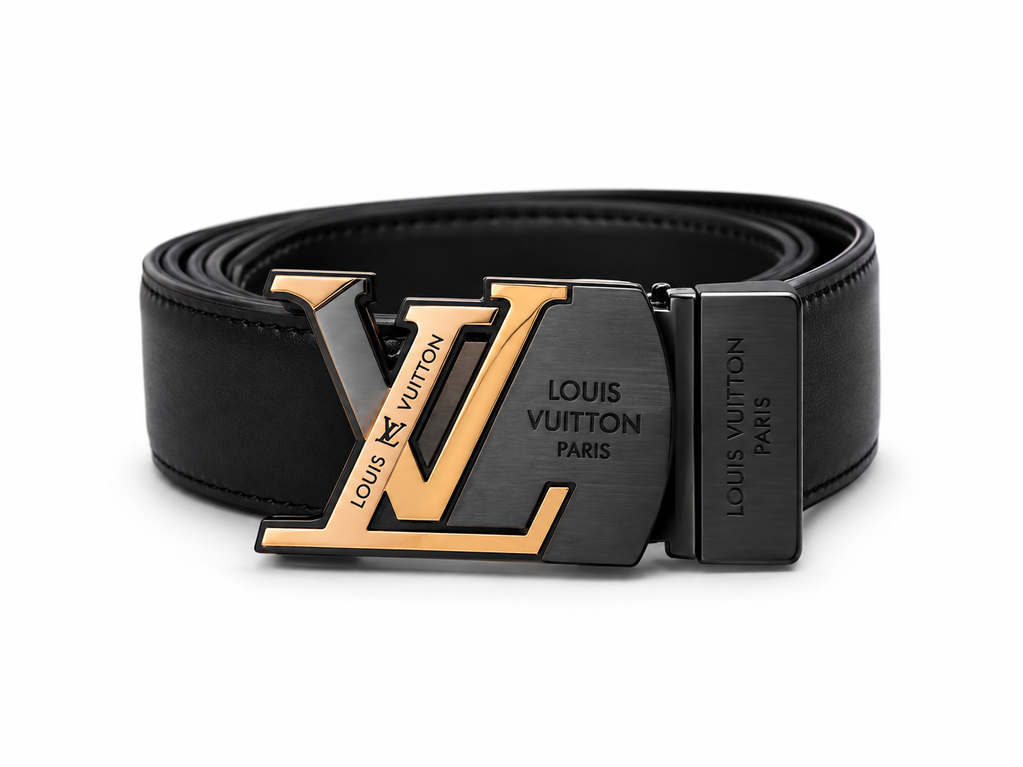 Louis Vuitton Premium Leather Belt – Black & Gold LV Buckle