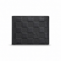 Men's Premium Checkered Leather Wallet – Black